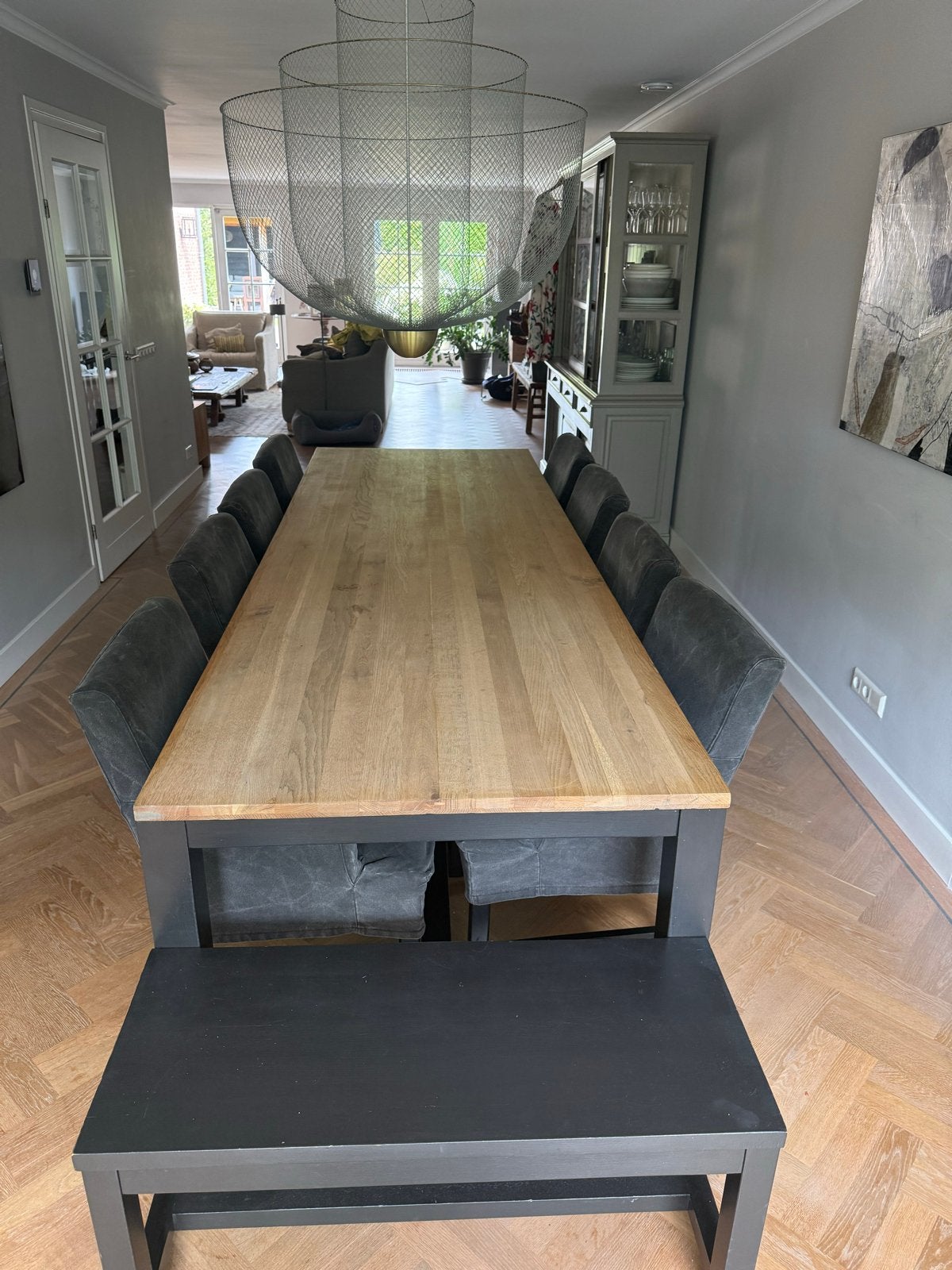 Massief Eiken Eettafel (300x100x79 cm) met 8 Stoelen, Huis en Inrichting, Ophalen, Gebruikt, 100 tot 150 cm, Eikenhout