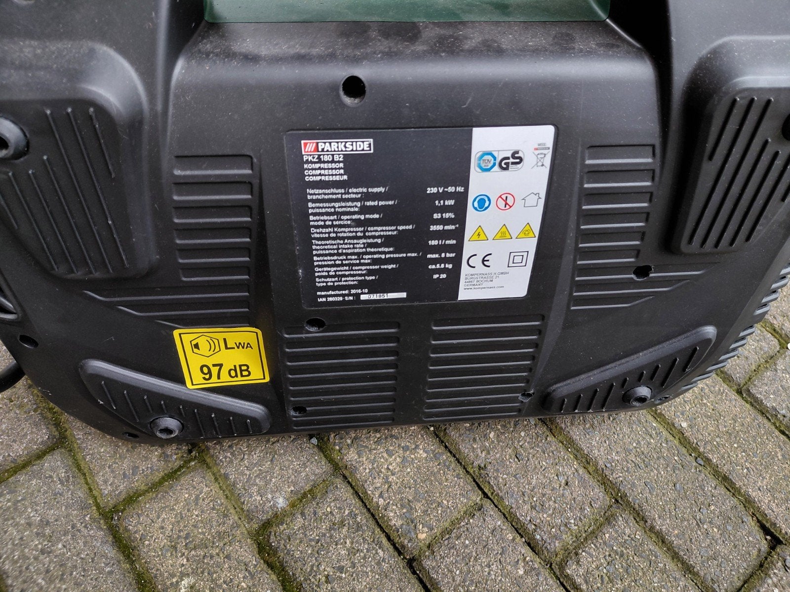 Parkside PKZ 180 B2 Compressor, Minder dan 25 liter, Ophalen, Gebruikt, Minder dan 200 liter/min