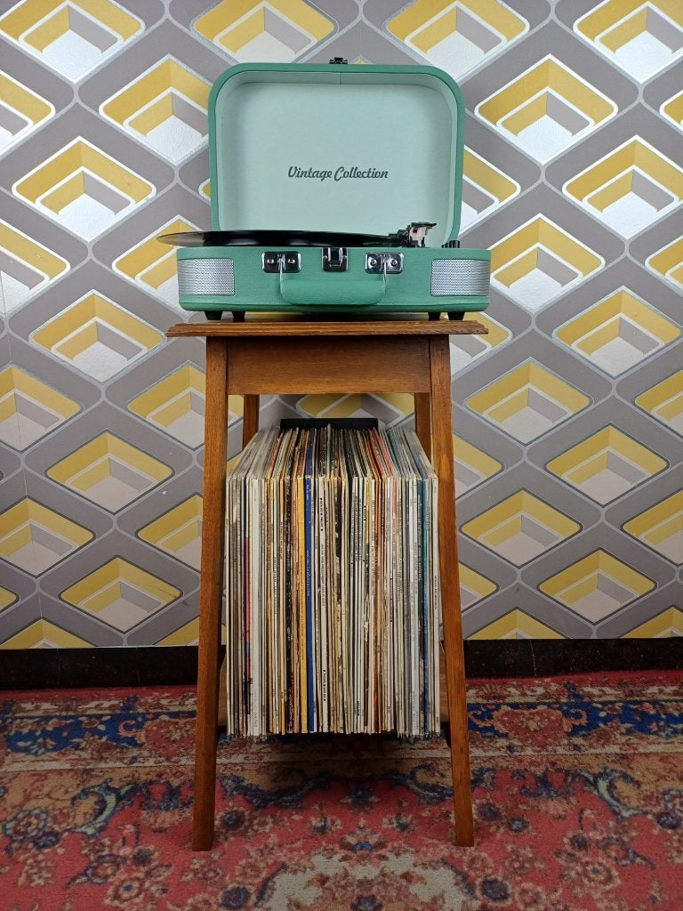 Audiomeubel platenkast platenspelerkast retro vintage hout, Ophalen, Minder dan 50 cm, Gebruikt, 25 tot 50 cm