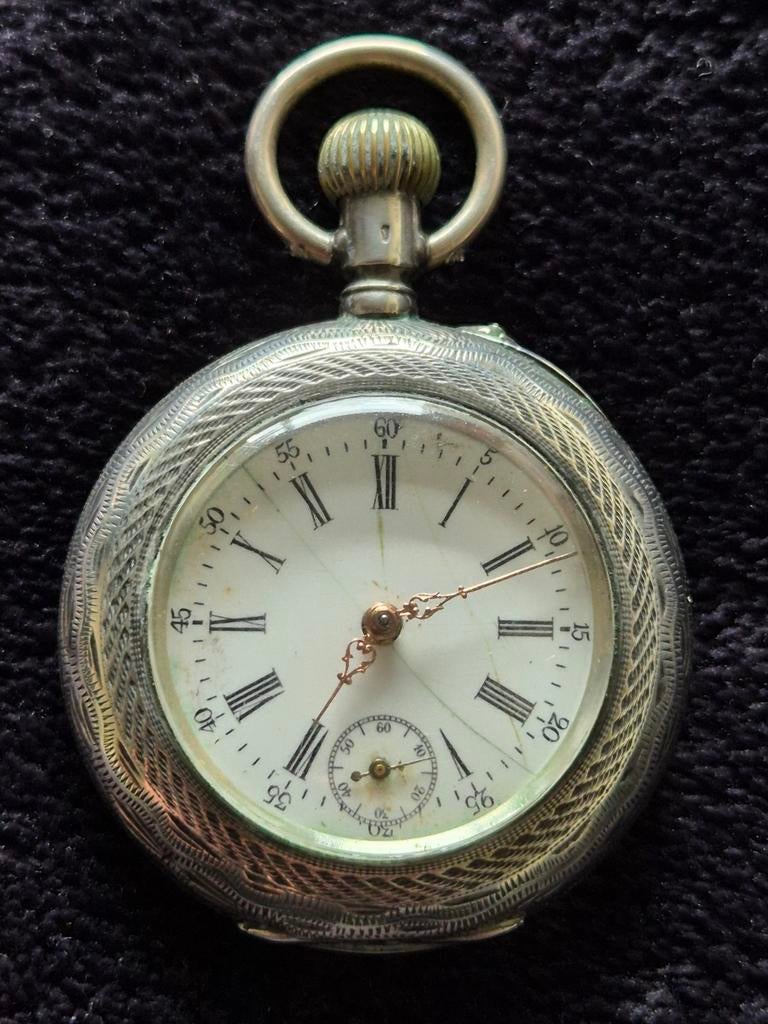 Zilveren zakhorloge, Sieraden, Tassen en Uiterlijk, Horloges | Antiek, Overige merken, Zakhorloge, 1900 tot 1930, Ophalen of Verzenden
