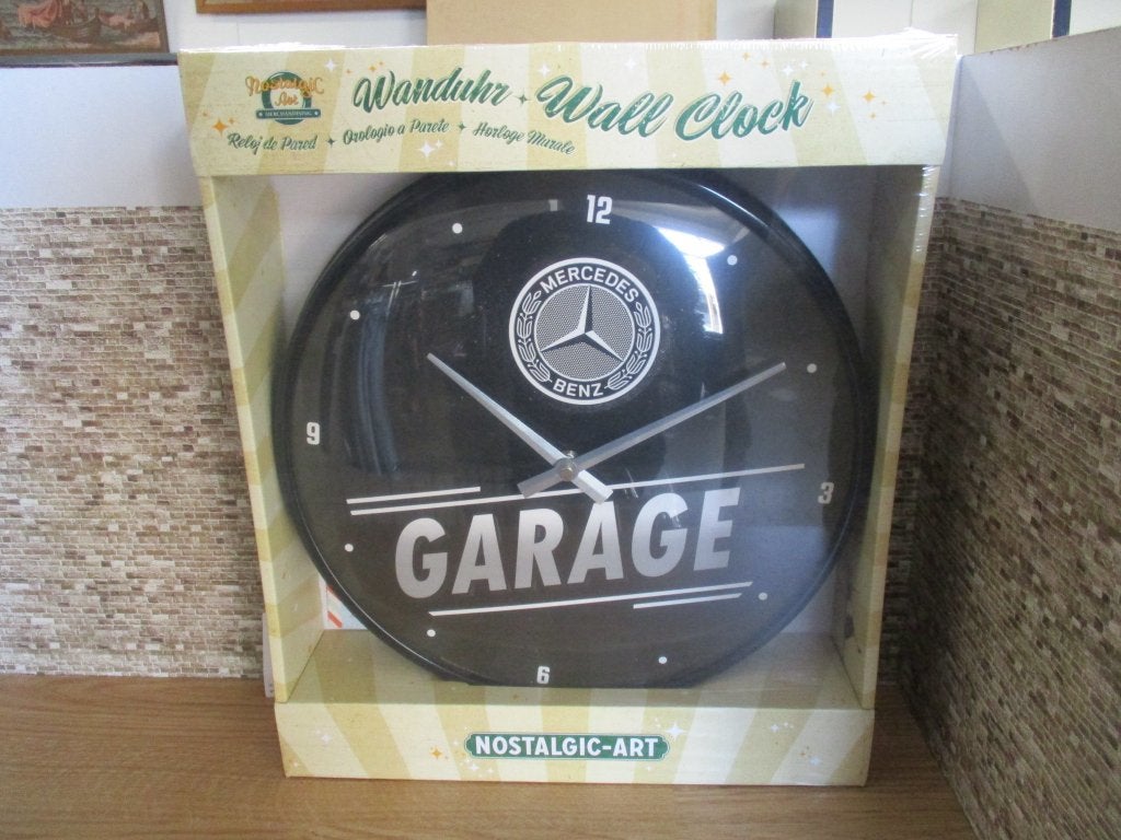 metalen wand klok Mercedes garage, doorsnede 31 cm, Verzamelen, Ophalen of Verzenden, Nieuw, Overige typen