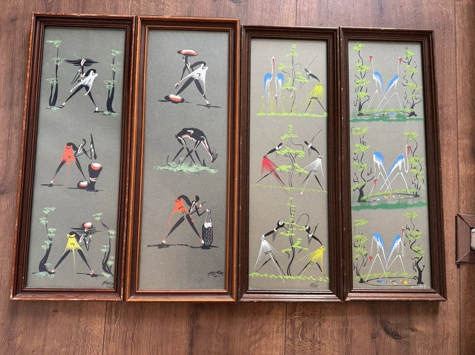 Set van 4 Vintage Congo Schilderijen - Afrikaanse Kunst, Ophalen