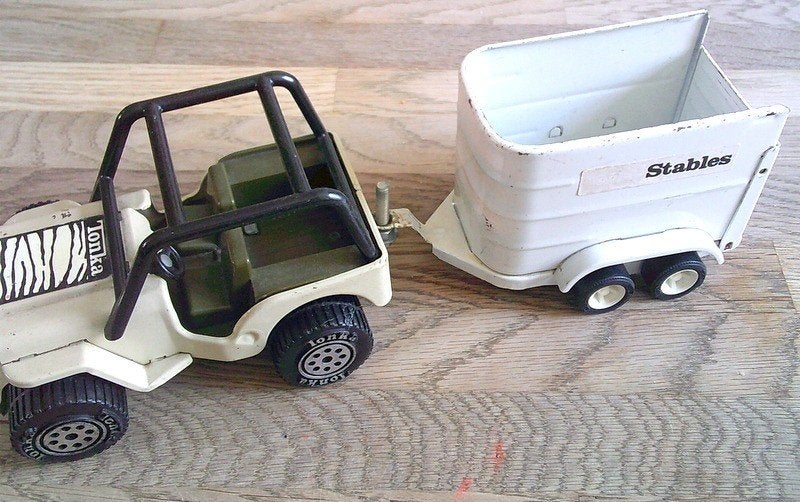 Vintage Tonka Jeep met paarden trailer aanhanger, Ophalen of Verzenden, Gebruikt, Overige typen