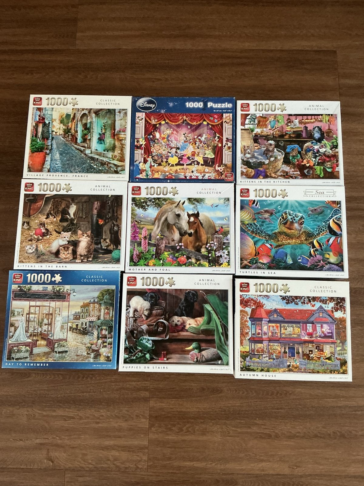 9 King Puzzels 1000 stukjes - Diverse collecties, Ophalen of Verzenden, 500 t/m 1500 stukjes, Gebruikt, Legpuzzel
