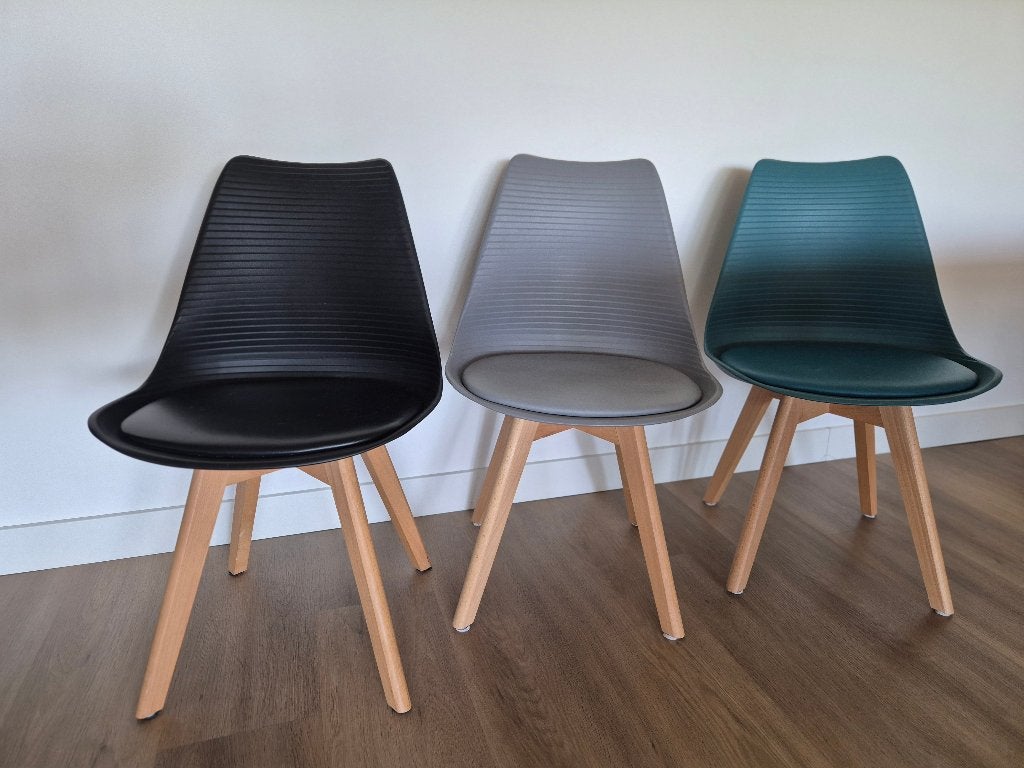 Stoelen NOUS Living Tulip | Zwart, grijs & turquoise (6x), Gebruikt, Zwart, Modern, Vijf, Zes of meer stoelen