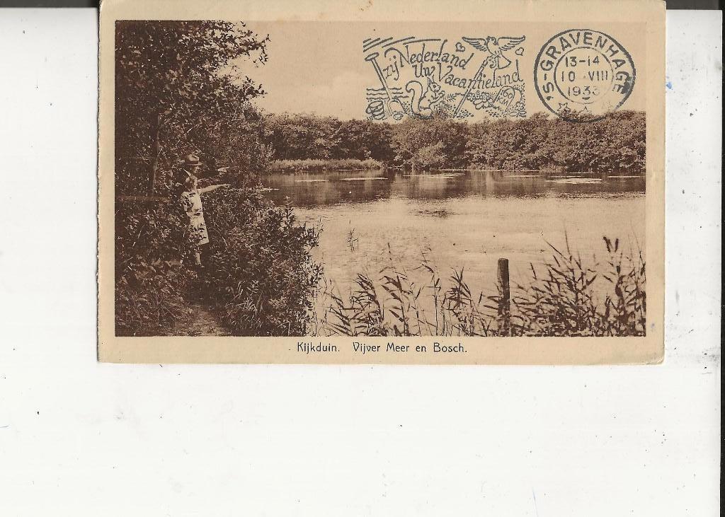 Kijkduin Vijver Meer en Bosch stempel! 10-8-1933, Ophalen of Verzenden, 1920 tot 1940, Gelopen, Zuid-Holland