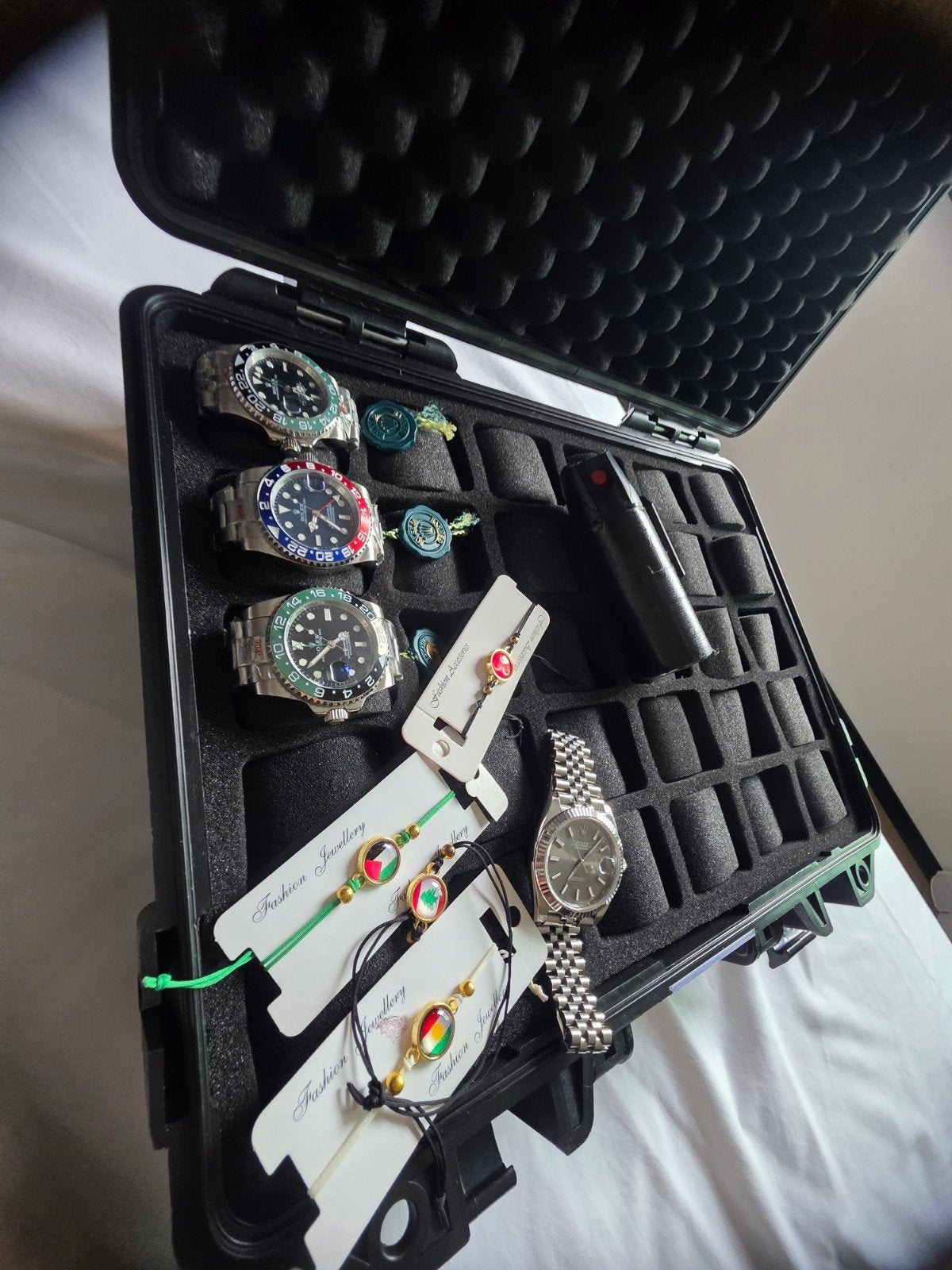Diverse Rolex horloges en armbanden in koffer, Sieraden, Tassen en Uiterlijk, Horloges | Heren, Staal, Gebruikt, Polshorloge, Ophalen of Verzenden
