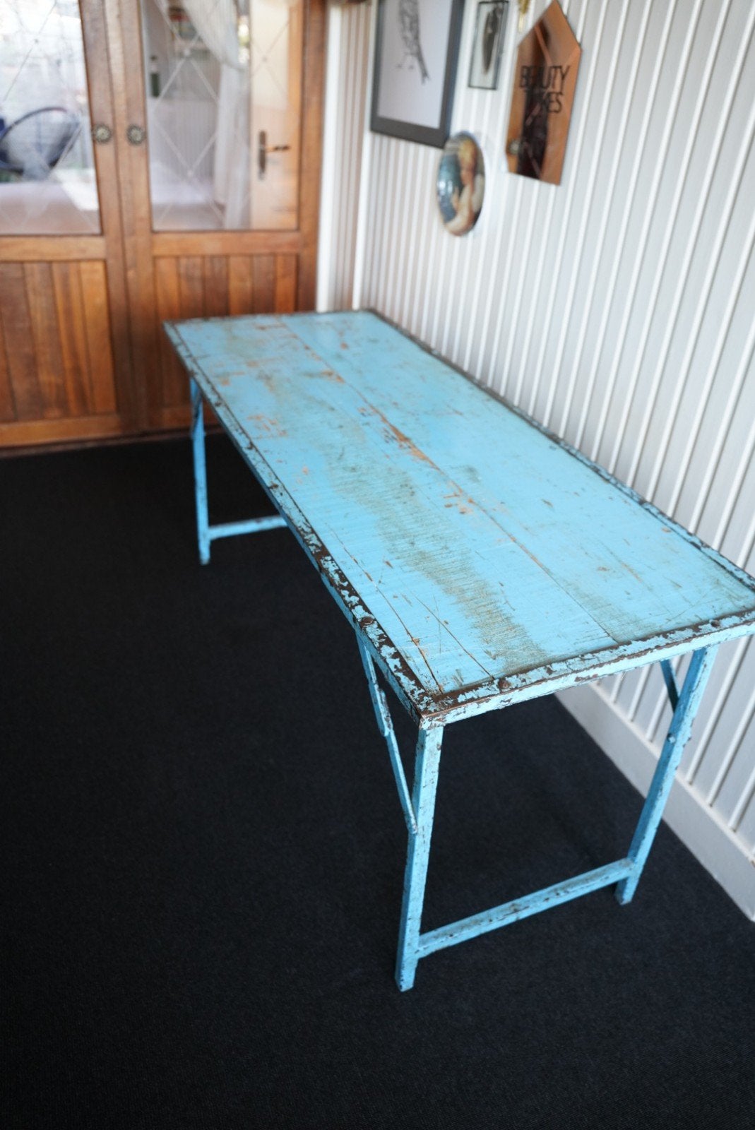 Vintage Industriële Klaptafel | Brocante | Blauw, Ophalen