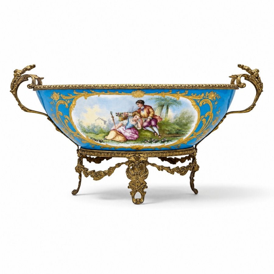 Franse porseleinen jardinière op bronzen montuur, Antiek en Kunst, Ophalen of Verzenden