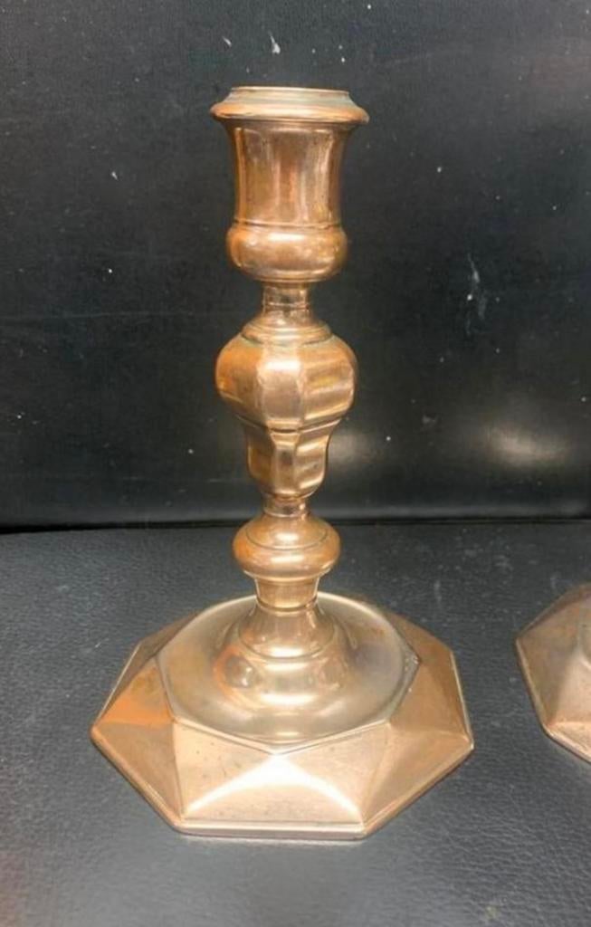 Kandelaar antieke 18e eeuwse rood koperen bronzen kandelaars, Ophalen of Verzenden