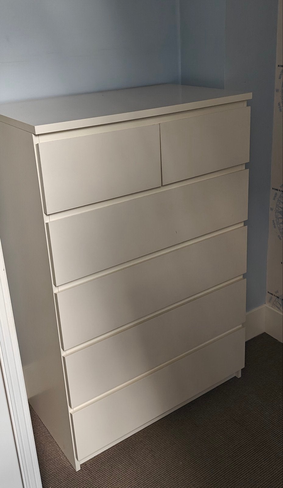 Witte ladekast (Malm) met 6 laden, Ophalen, Overige materialen, 5 laden of meer, 100 tot 150 cm