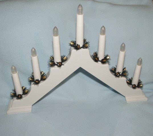 Vintage Zweedse adventsljusstake wit op batterijen, Diversen, Kerst, Ophalen of Verzenden, Zo goed als nieuw