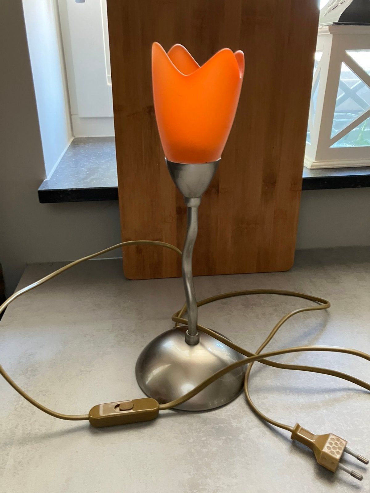 Oranje taffellamp tulp vorm E14 fitting, Oranje, Ophalen, Zo goed als nieuw