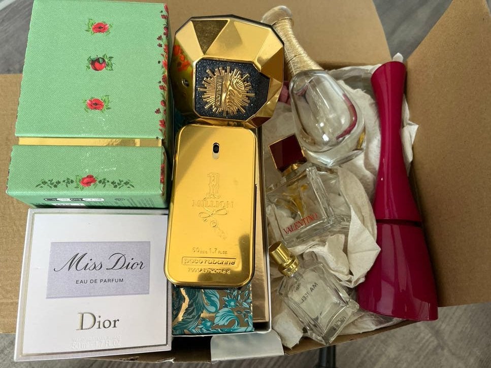 Doos lege parfumflessen bv Dior, Paco Rabanne, Valentino, Ophalen of Verzenden