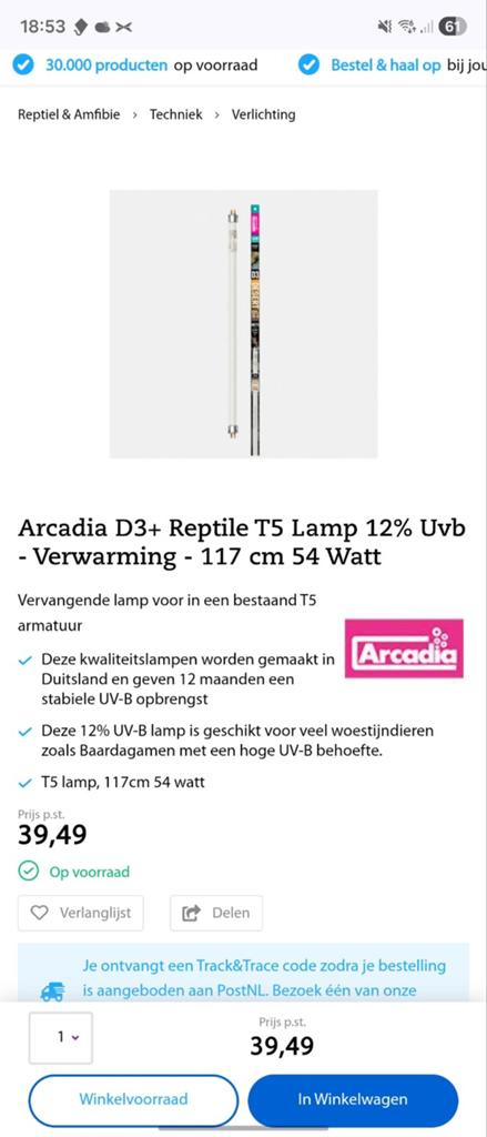 Arcadia D3+ Reptile T5 Lamp 12% Uvb - Verwarming - 117 cm 54, Ophalen, Nieuw