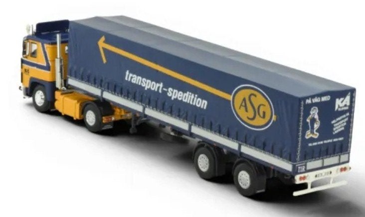 TEKNO SCANIA 141 + HUIF OPLEGGER - ASG - KLIPPAN, Hobby en Vrije tijd, Modelauto's | 1:50, ., Nieuw, Tekno, Bus of Vrachtwagen