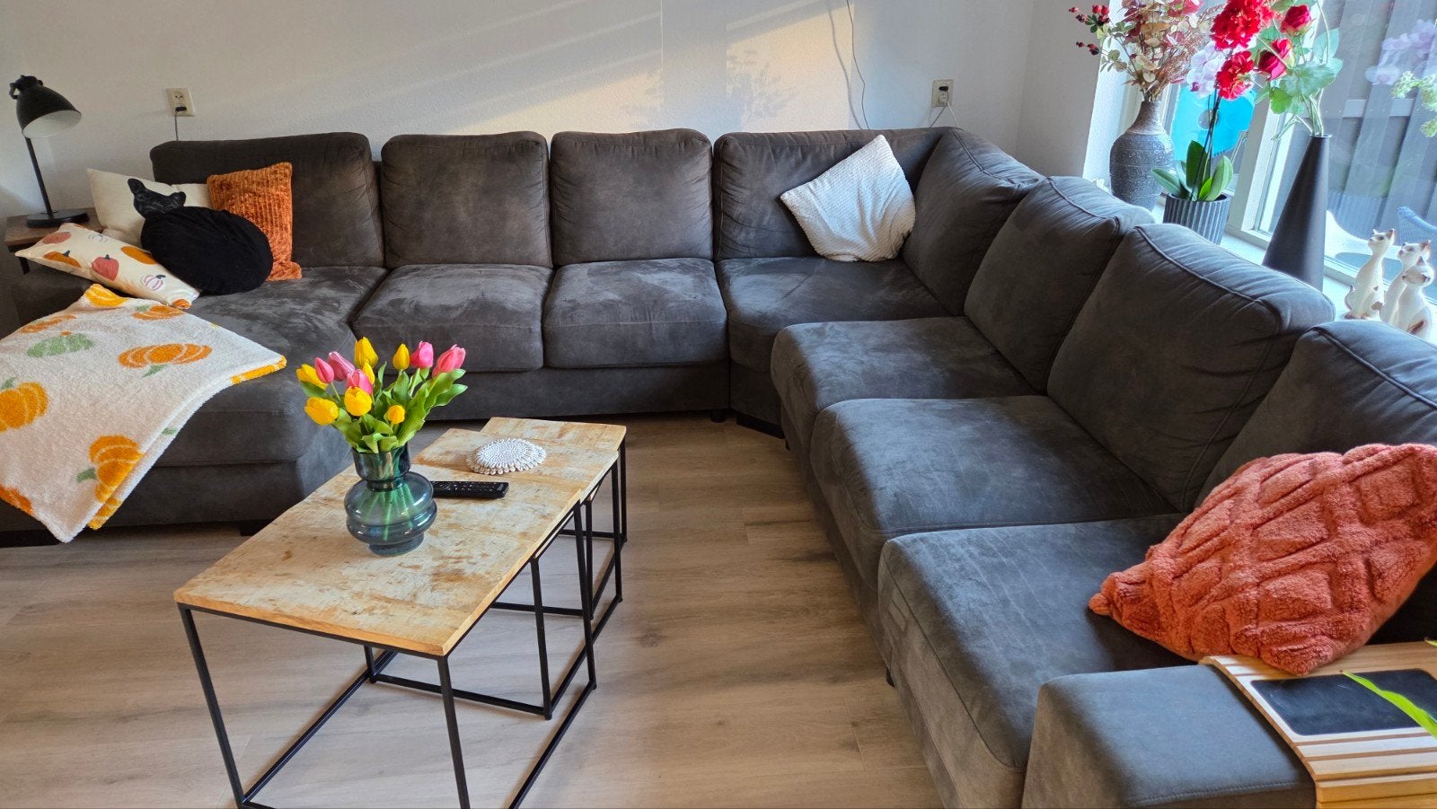 Grote comfortabele grijze stevige mooie hoekbank, Ophalen, Gebruikt, Hoekbank, 300 cm of meer