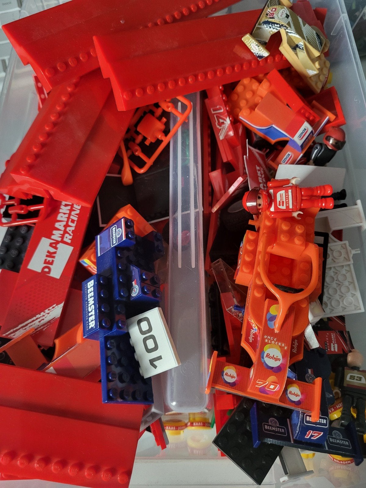 Dekamarkt racing lego look a like, bak vol!, Ophalen of Verzenden, Zo goed als nieuw, Overige merken