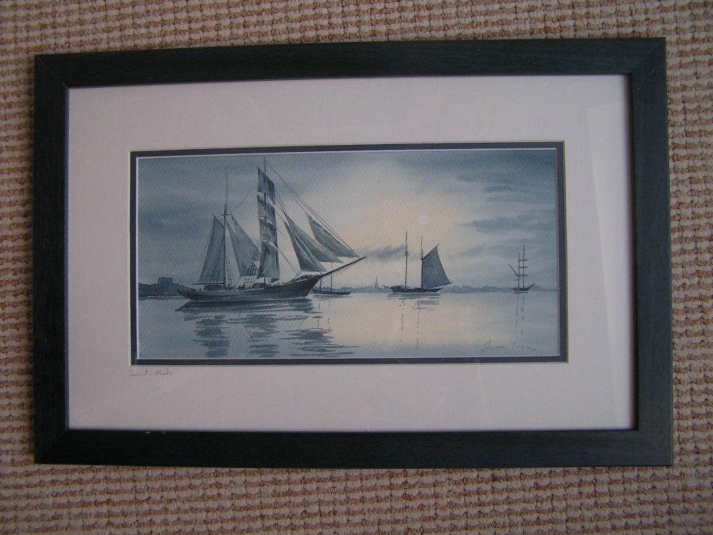 Jean Yves. Aquarel. St Malo., Ophalen of Verzenden, Origineel werk, Aquarel, Maritiem / water