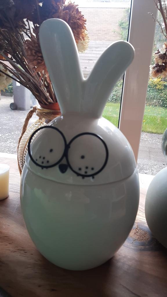 Leuke Paashaas Pot met Bril - Keramiek, Huis en Inrichting, Woonaccessoires | Overige, Zo goed als nieuw, Steen/keramiek, Wit