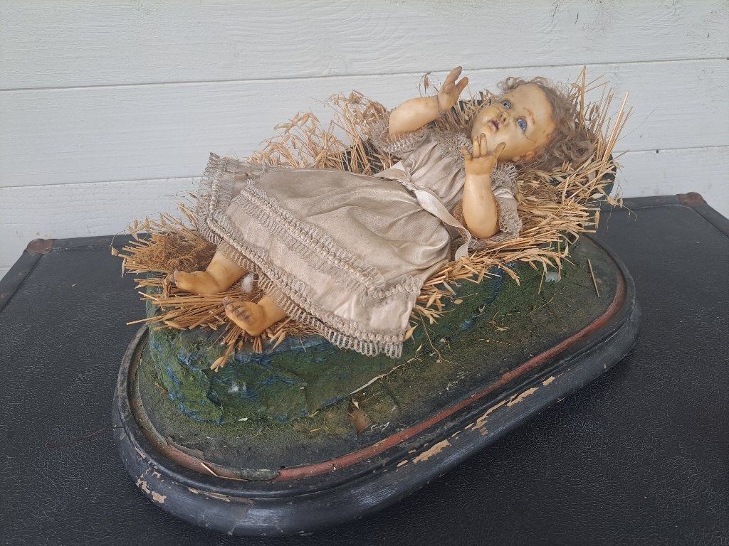 Antiek Wassen Jezus Kindje in Stolp, Antiek en Kunst, Ophalen