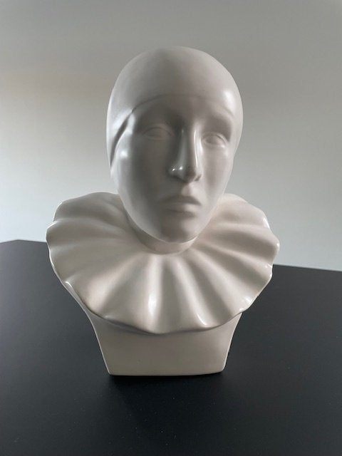 Vintage Pierrot-buste van mat keramiek, Overige onderwerpen, Geglazuurd, Art deco, Buste
