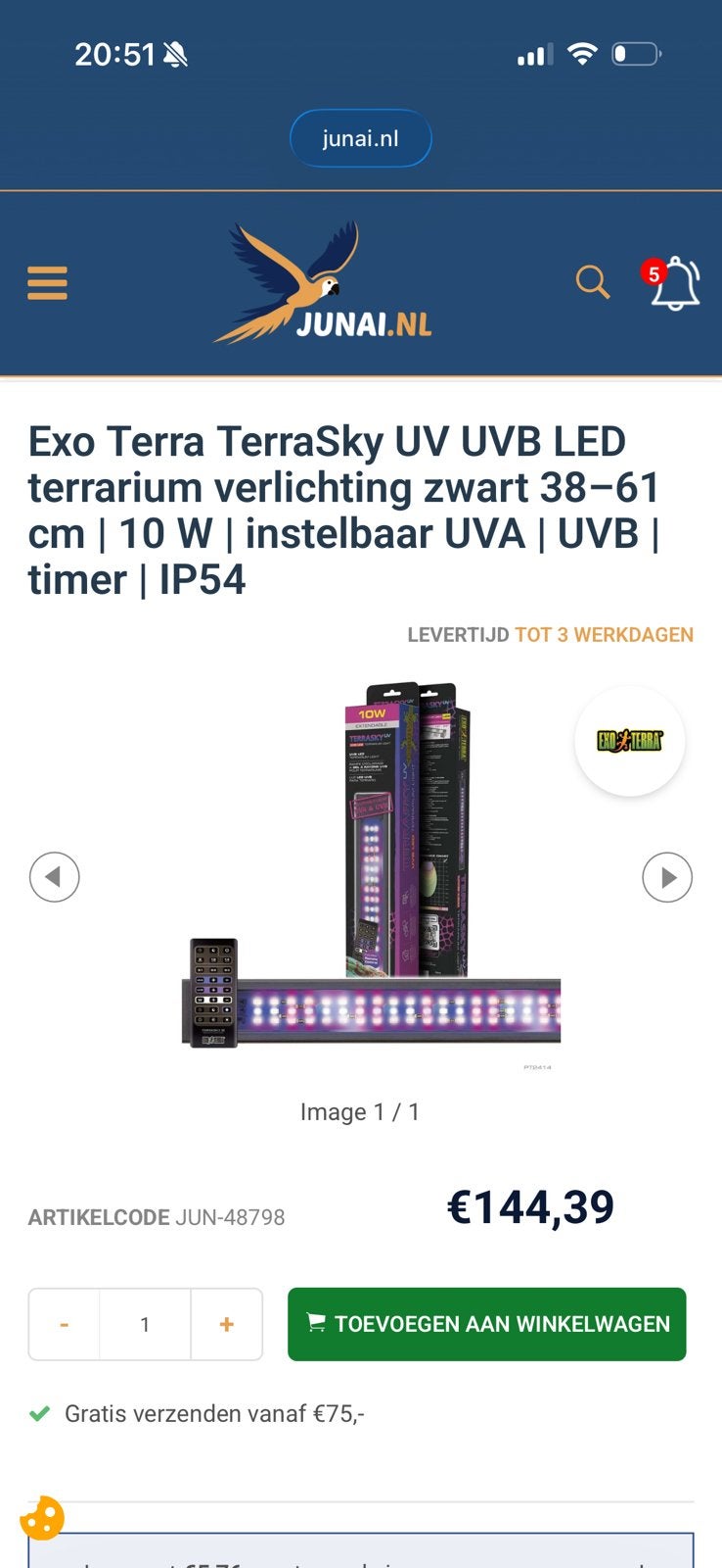 Exo terra uv uva led lamp 10w, 0 tot 2 jaar