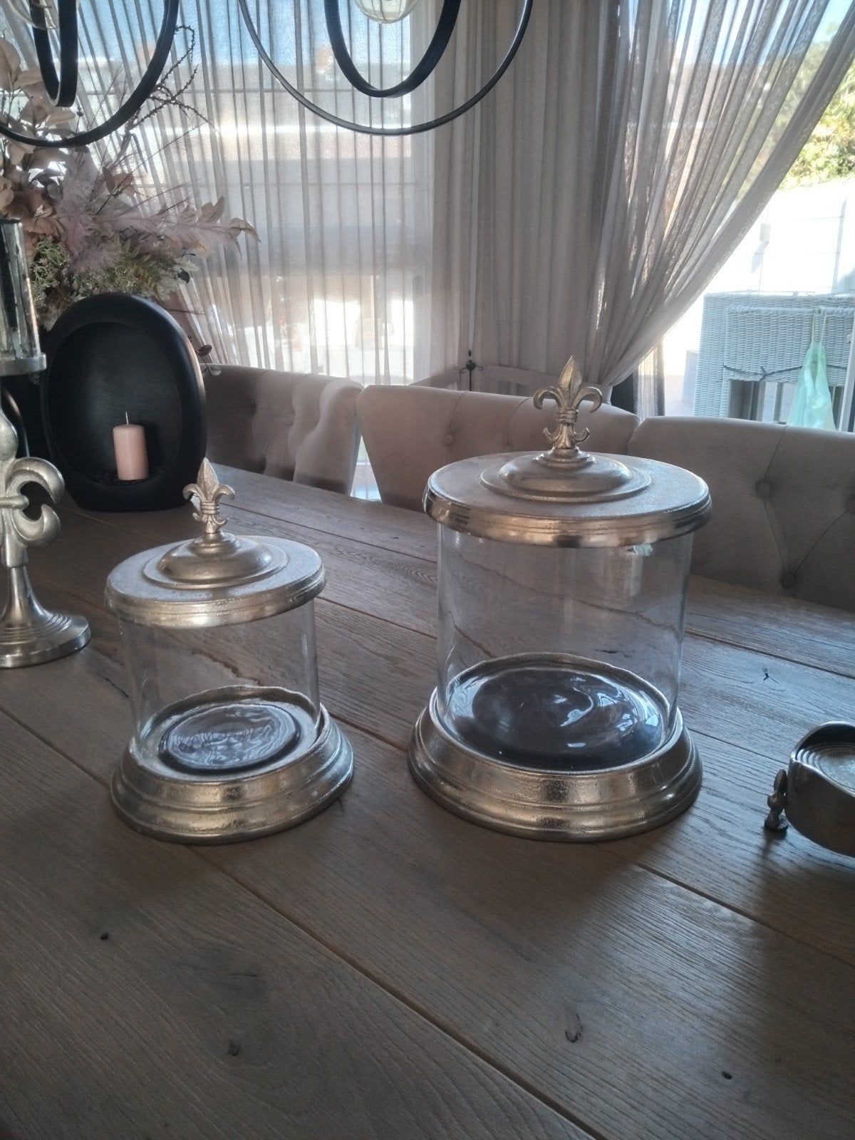 2 Colmore lelie snoeppotten - 1 met beschadiging, Ophalen, Gebruikt, Glas