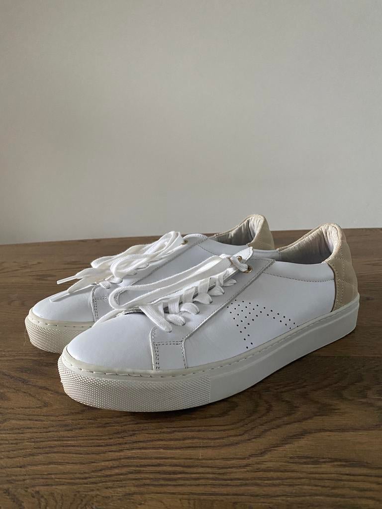 Manfield leren sneaker wit maat 40, Ophalen of Verzenden, Zo goed als nieuw, Wit, Sneakers of Gympen