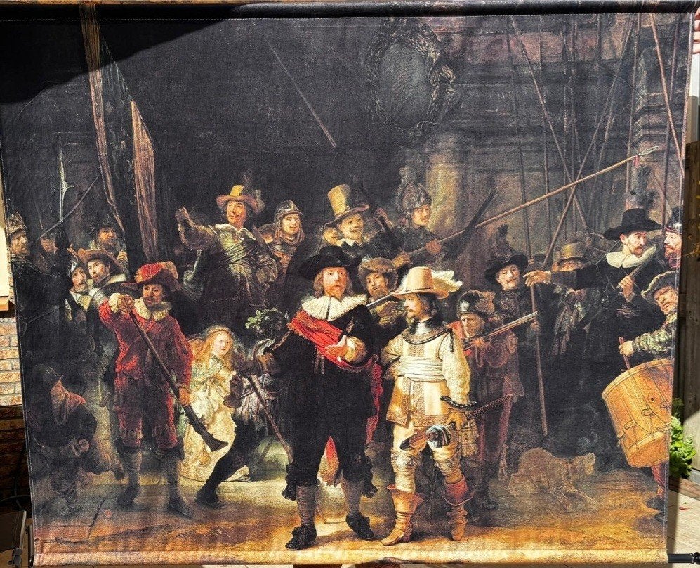 Groot doek De Nachtwacht Rembrandt - 146x110 cm., Doek, Portret of Personen, Ophalen of Verzenden, Klassiek