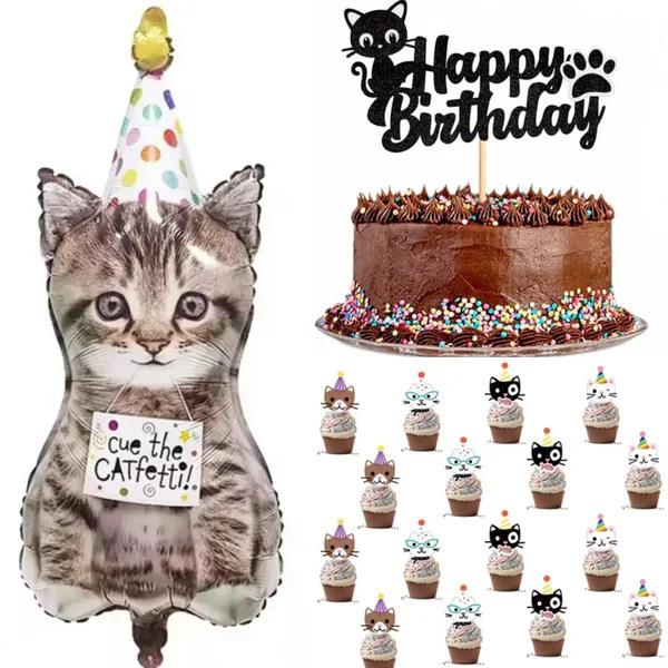 Party cat taart en cupcake en decoratie set