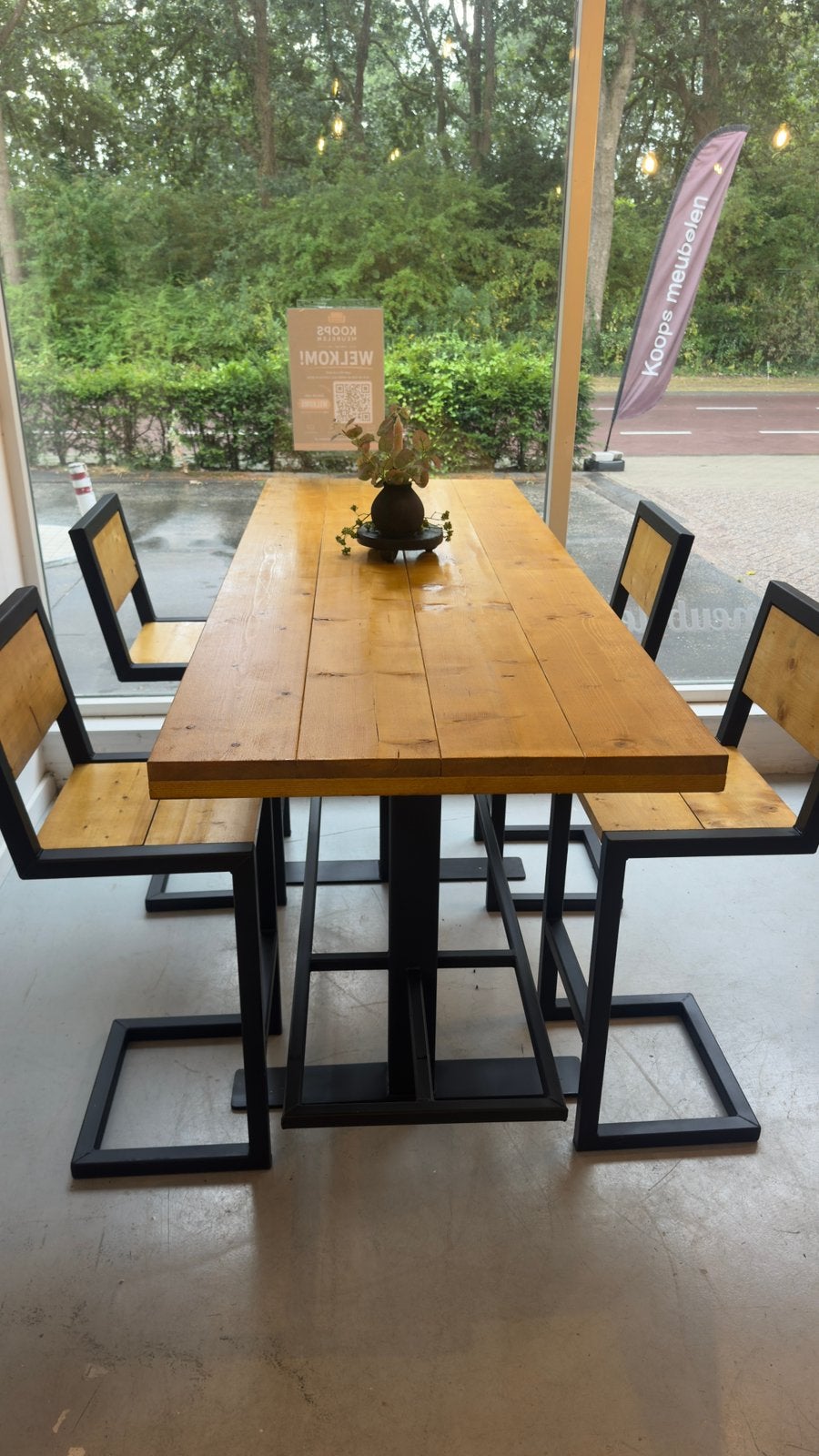 Industriële Bartafel + Barkrukken, 5 krukken of meer, Ophalen of Verzenden, Nieuw, 60 tot 90 cm