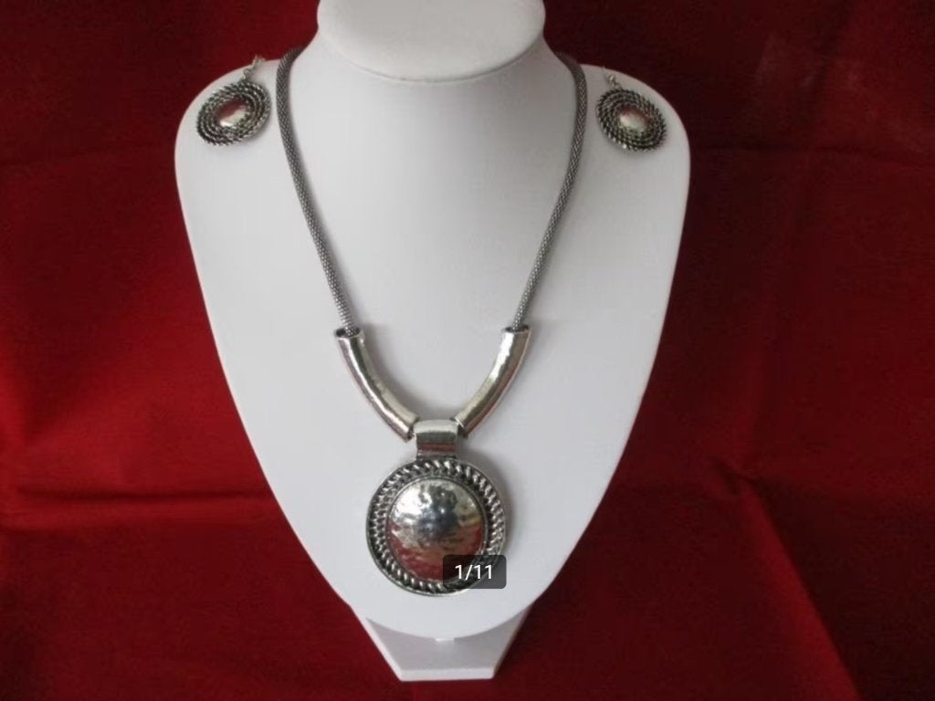 Mooie halsketting met hanger en oorhangers, Verzenden, Nieuw, Zilver, Overige materialen