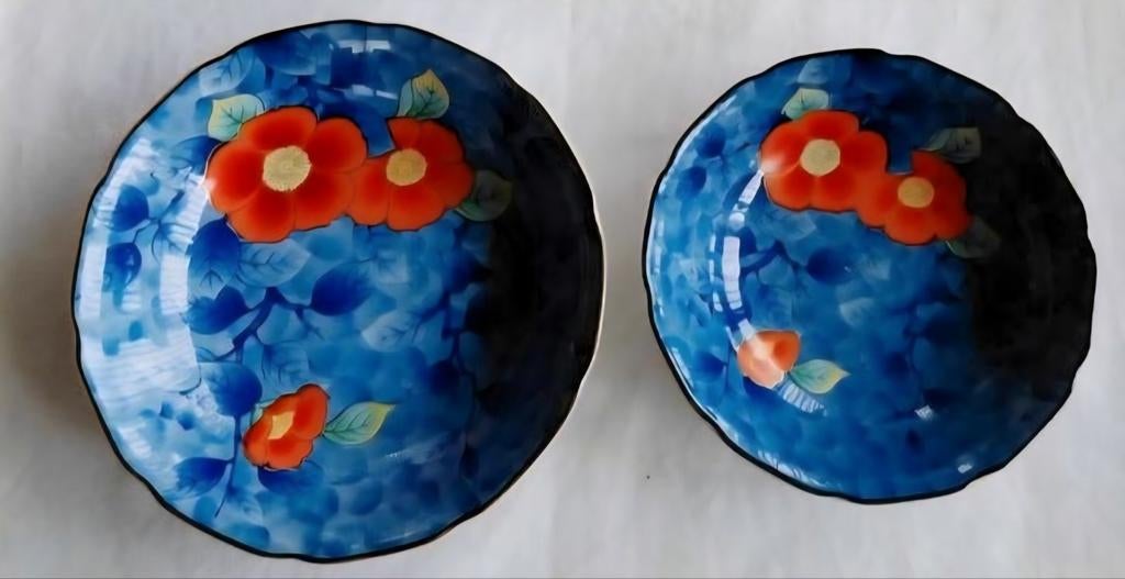 Chinese Japanse blauwe schaaltjes rode roosjes bloemen, Ophalen of Verzenden