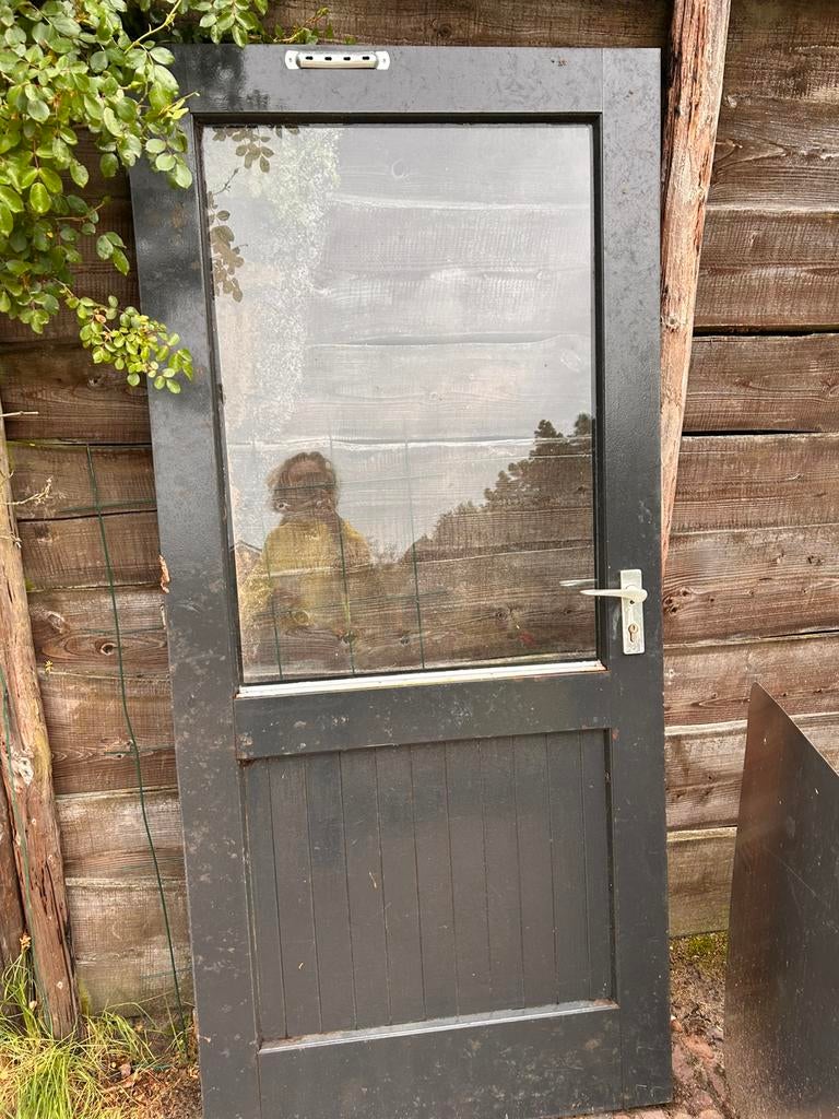 Hardhouten buitendeur, Ophalen, 200 tot 215 cm, Glas, Buitendeur