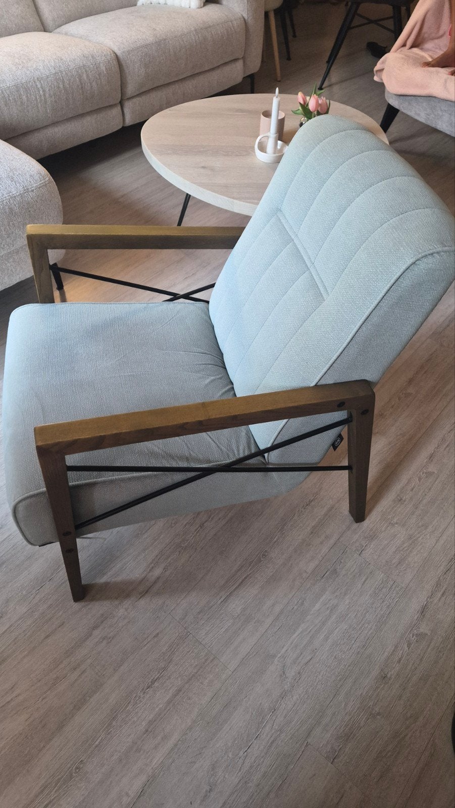 Henders&Hazel Northon Fauteuil mint/bruin - z.g.a.n., Huis en Inrichting, Ophalen, 75 tot 100 cm, Zo goed als nieuw, Stof