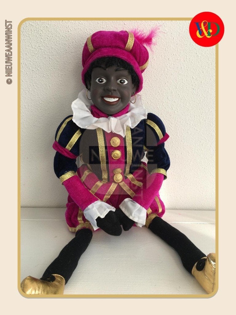 Nostalgische V&D etalage Piet pop - roze/blauw - 60cm, Diversen, Verzenden, Zo goed als nieuw