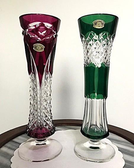 Val Saint Lambert kristal vazen getekend rood & groen✨💎😍👌, Ophalen of Verzenden
