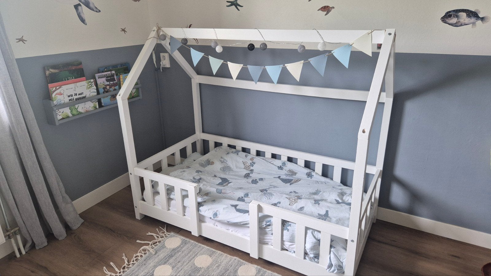Huisbed voor kinderen - Wit houten bed, Ophalen, Gebruikt, Wit, 190 cm of minder