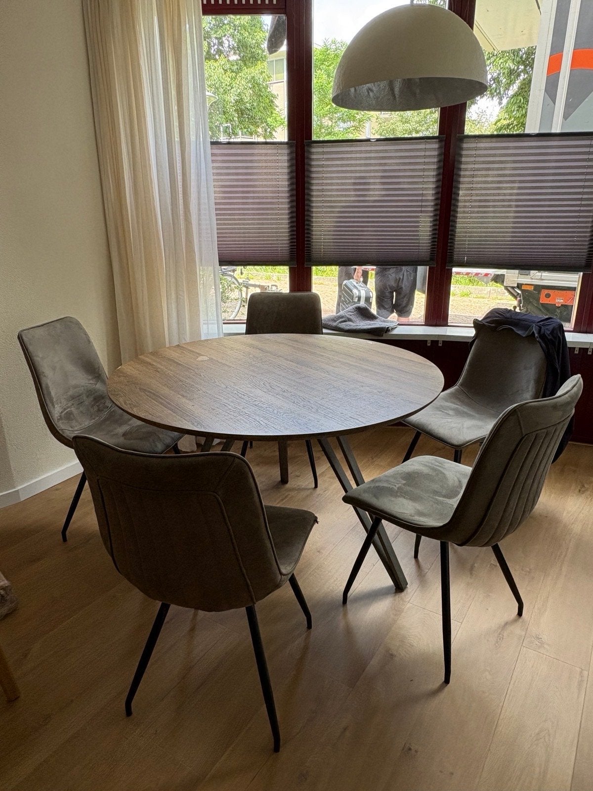 Ronde eettafel 120cm met 5 stoelen, Huis en Inrichting, Tafels | Eettafels, Ophalen, Gebruikt, Rond, Vijf personen of meer