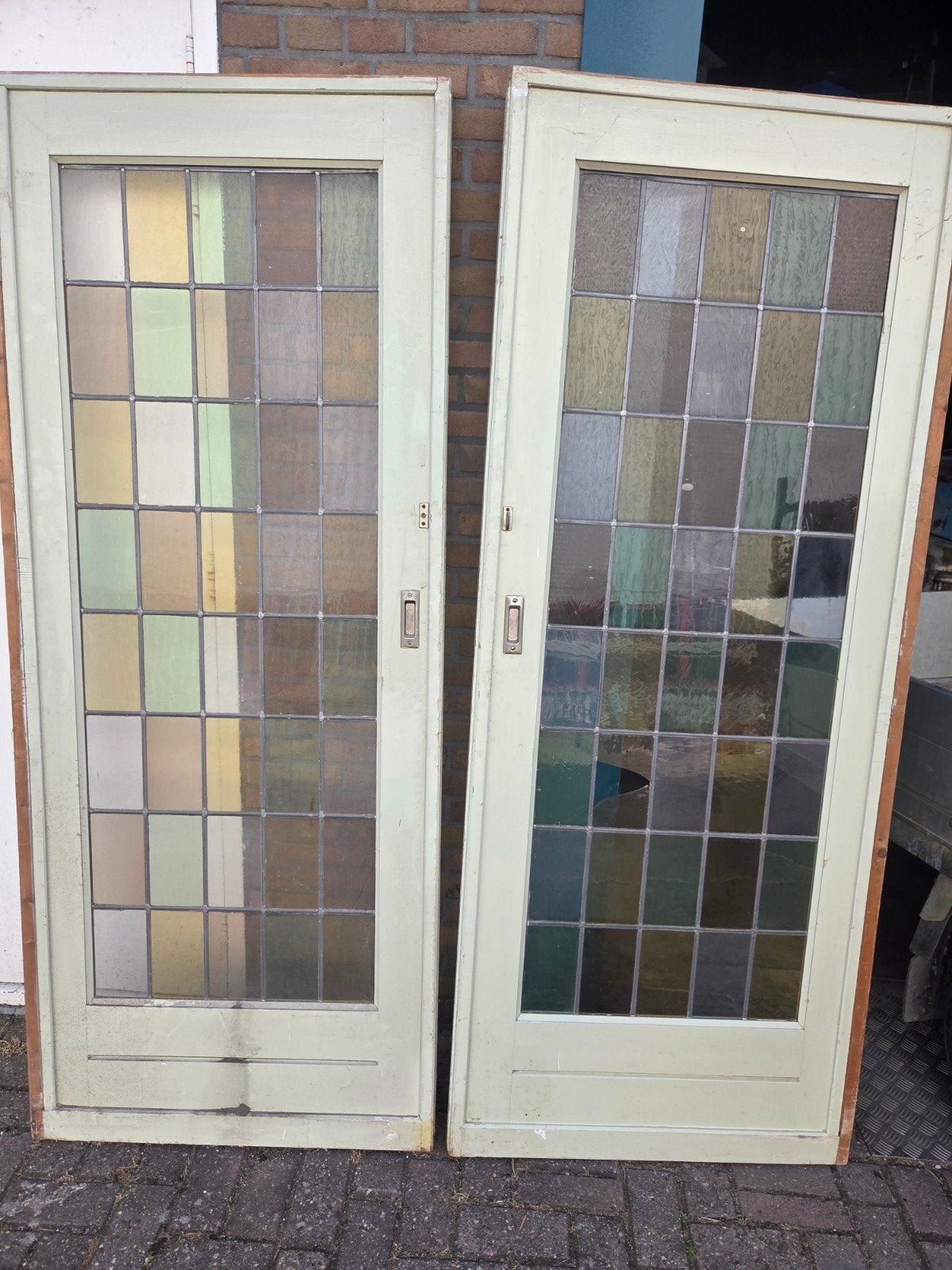 Glas in lood schuifdeur met glas in lood ramen, Gebruikt, 80 tot 100 cm, Binnendeur, Ophalen of Verzenden