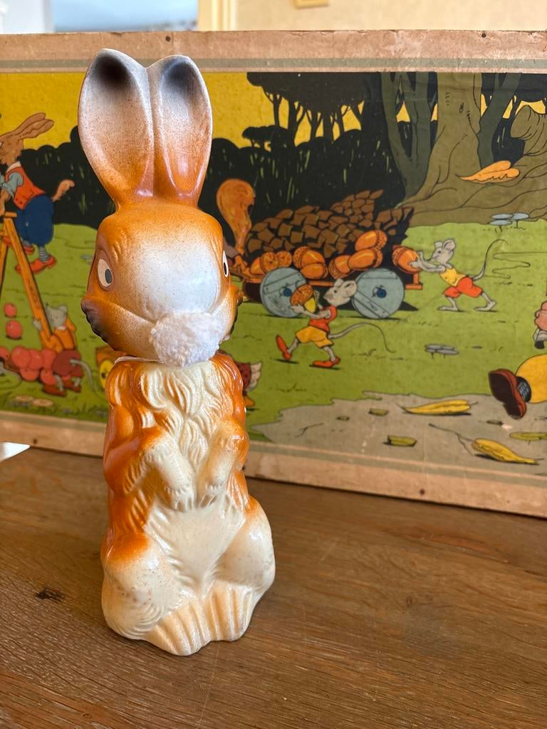 Vintage paashaas kunststof met mandje, Ophalen, Gebruikt