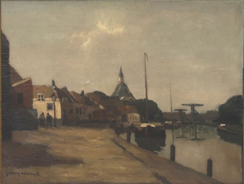 Johan (Joop)Kropff(1892)Olie doek "Gezicht Leidschendam" Ges, Doek, Impressionistisch, Ophalen of Verzenden, Gesigneerd