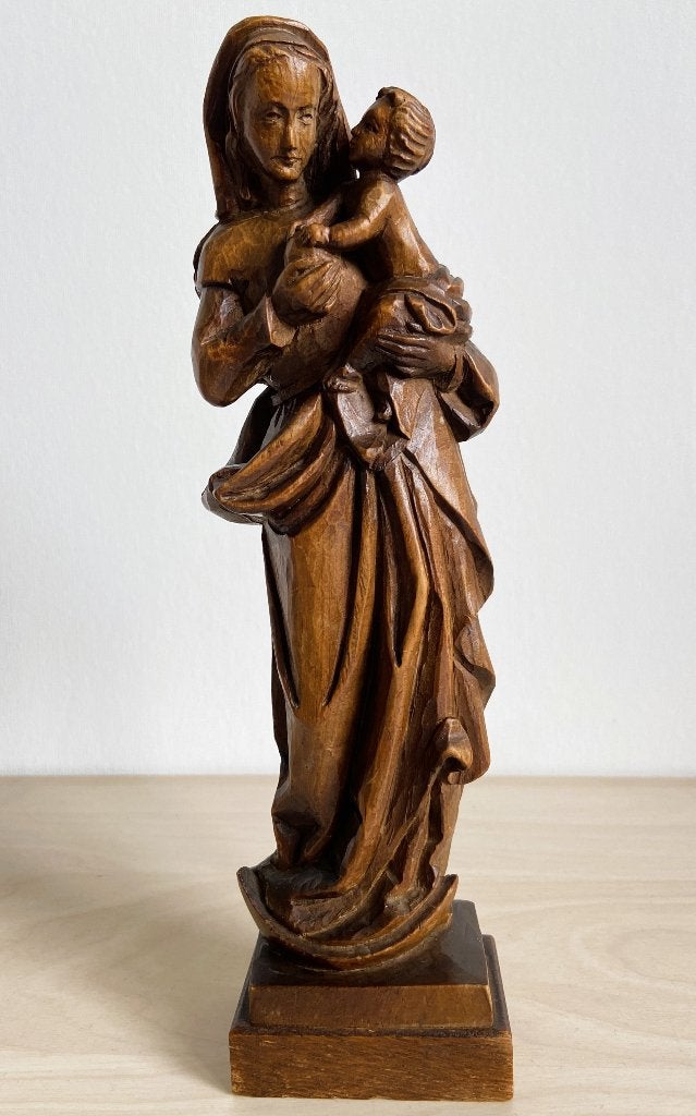 Vintage Beeldje Maria Madonna met Kind 22 cm Hout, Antiek en Kunst, Ophalen of Verzenden