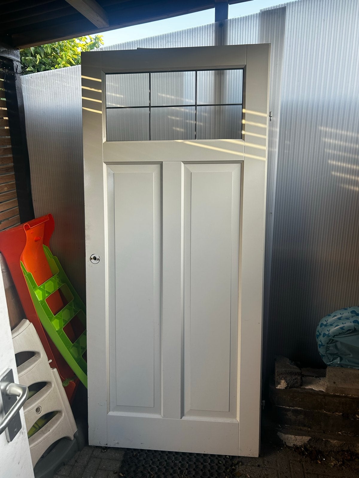 Witte opdek binnendeur met glas 211,5x93, Doe-het-zelf en Verbouw, Deuren en Horren, Ophalen, 80 tot 100 cm, Binnendeur, Zo goed als nieuw