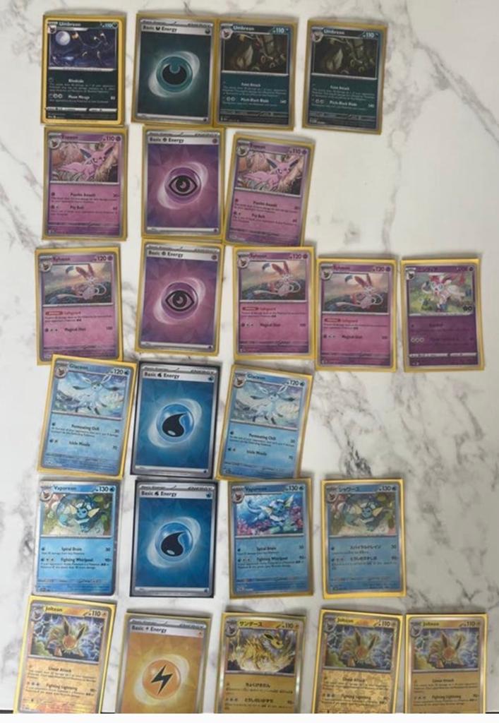 Pokémon kaarten: Umbreon, Espeon, Sylveon, Glaceon, Vaporeon, Ophalen of Verzenden, Gebruikt, Meerdere kaarten