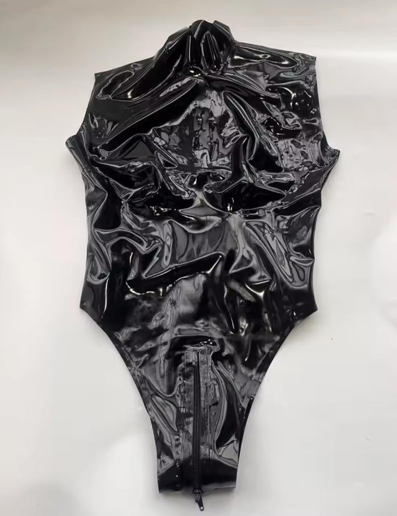 Mooie Latex Rubber Bodysuit hoge kraag, tm 3XL, Kleding | Dames, Ondergoed en Lingerie, Verzenden, Zwart, Body of Korset