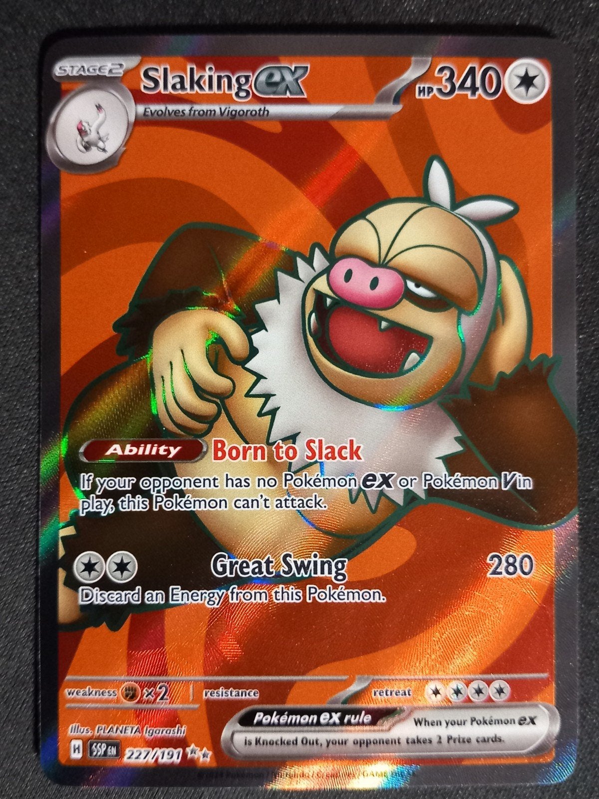Pokemon Slaking ex 227/191 Surging Sparks Full Art NM, Verzenden, Zo goed als nieuw, Losse kaart, Foil