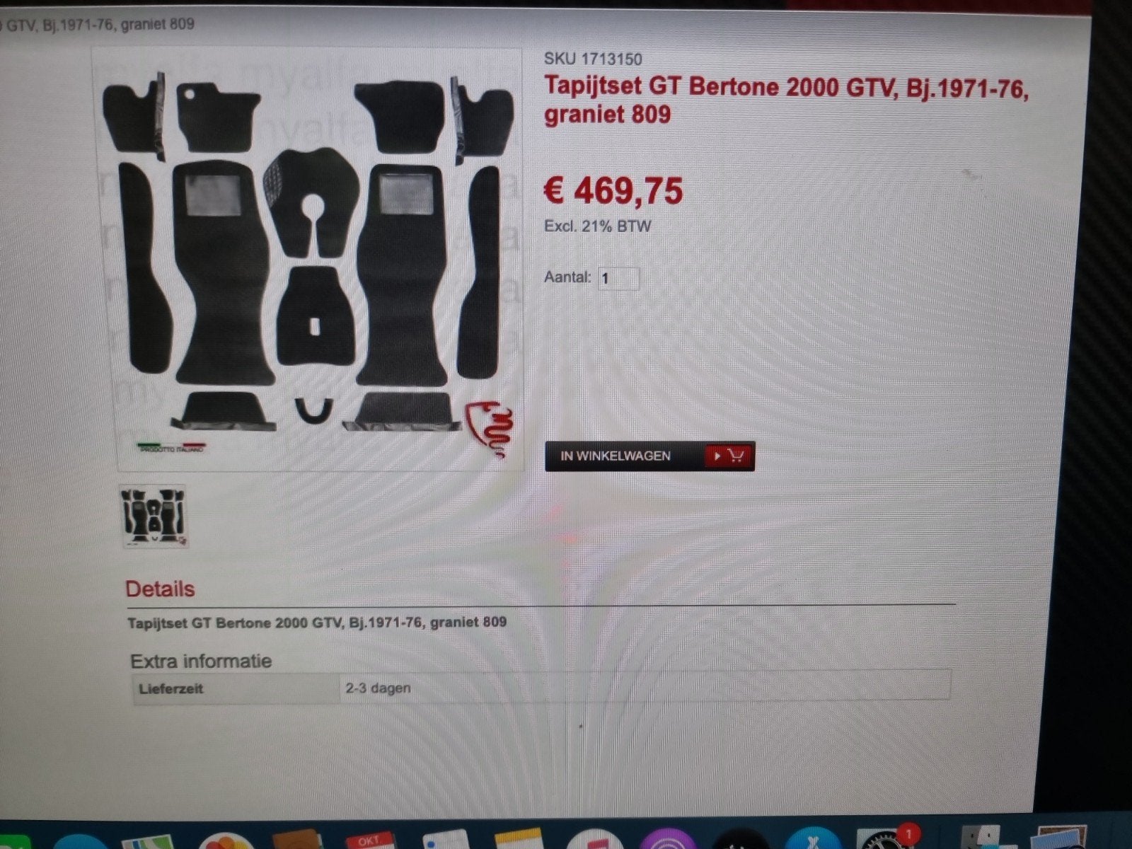 Alfa Romeo 105 Bertone Nieuwe Tapijtset (1970-1977), Ophalen of Verzenden, Nieuw, Skoda
