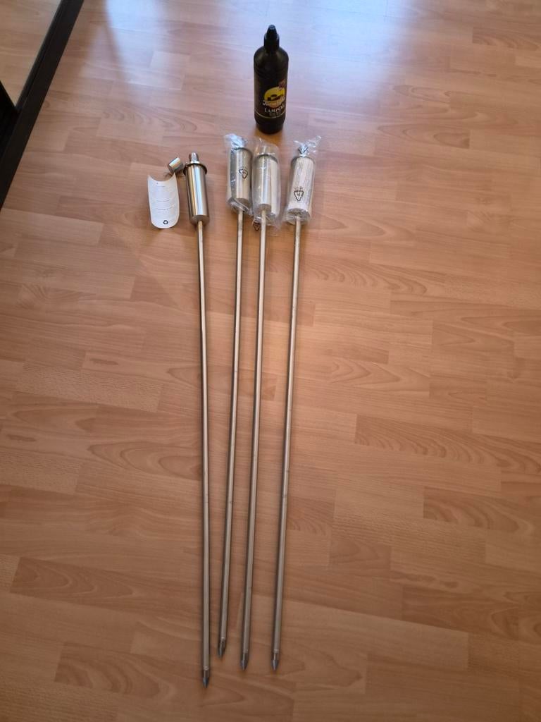 Tuinfakkels rvs, 118 cm. 4 stuks plus lampenolie, Ophalen, Nieuw